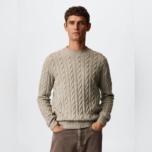 Mango, Men, Braided wool sweater, Beige, Medium,